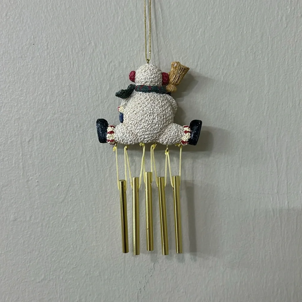 Vintage Snowman Wind Chime with Gold Chimes Christmas Ornament